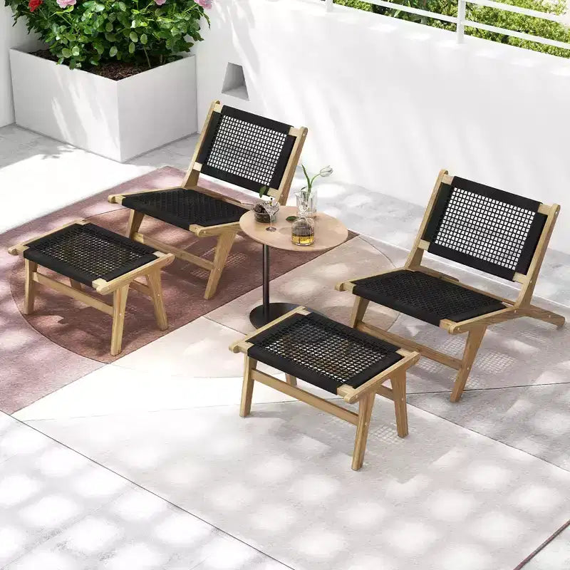 Costway Lot de 2 Chaises de Patio en Teck Moderne du Milieu du Siècle avec Dossier en Corde Tressée à la Main