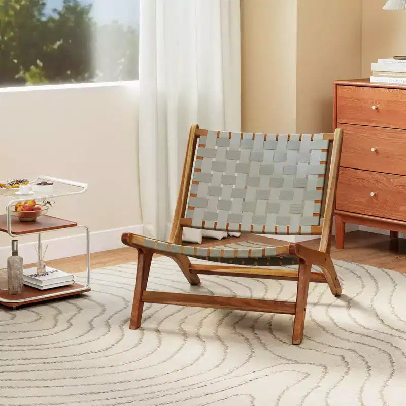 Chaise d'extérieur en teck avec assise et dossier en sangle de nylon Coatway 1/2/4 pièces pour jardin, véranda, balcon