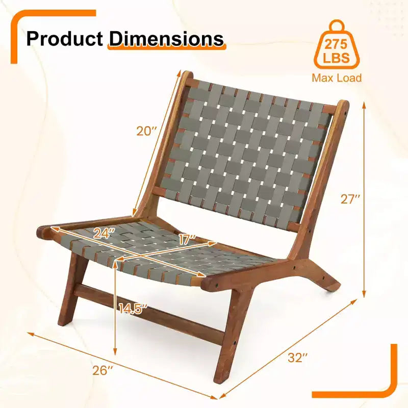 Chaise d'extérieur en teck avec assise et dossier en sangle de nylon Coatway 1/2/4 pièces pour jardin, véranda, balcon