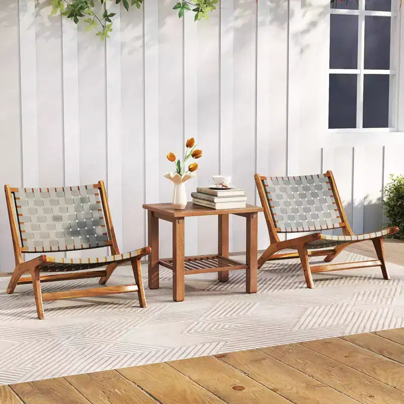 Chaise d'extérieur en teck avec assise et dossier en sangle de nylon Coatway 1/2/4 pièces pour jardin, véranda, balcon