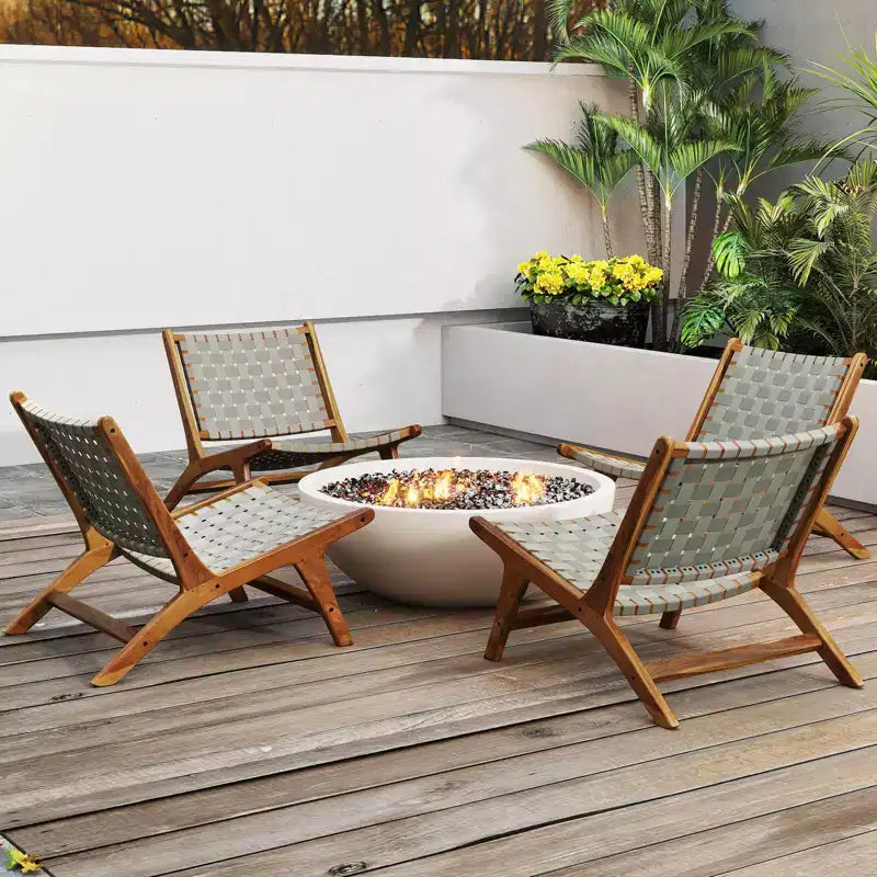 Chaise d'extérieur en teck avec assise et dossier en sangle de nylon Coatway 1/2/4 pièces pour jardin, véranda, balcon