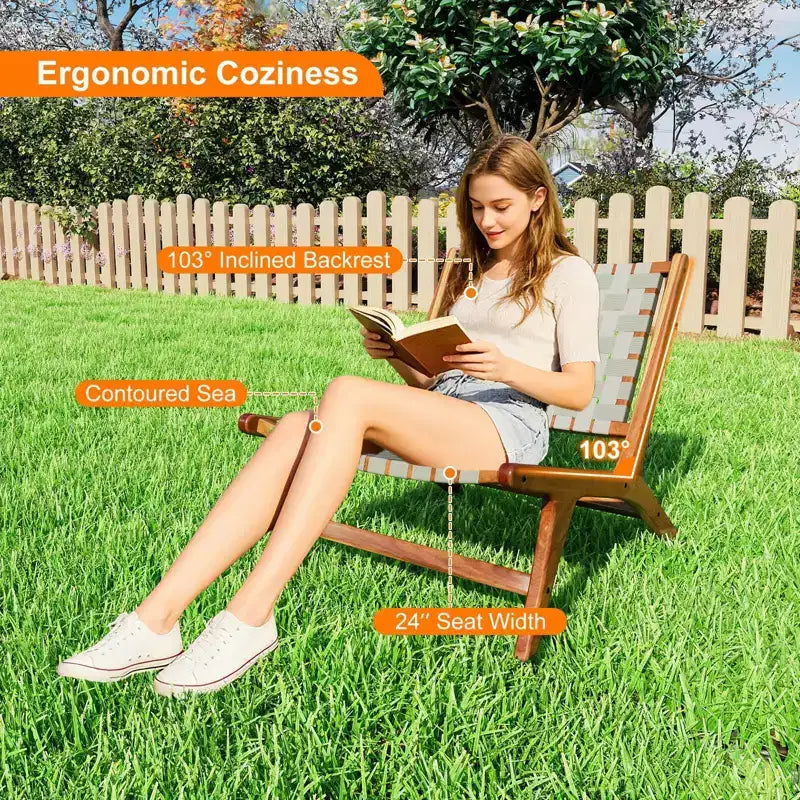 Chaise d'extérieur en teck avec assise et dossier en sangle de nylon Coatway 1/2/4 pièces pour jardin, véranda, balcon