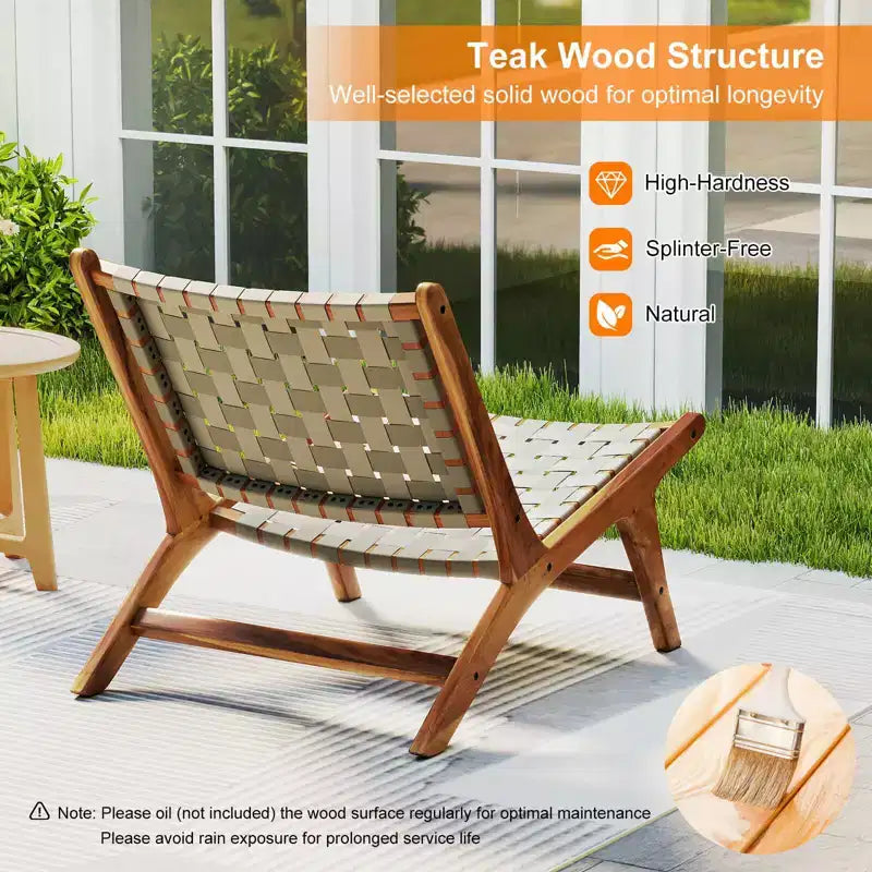 Chaise d'extérieur en teck avec assise et dossier en sangle de nylon Coatway 1/2/4 pièces pour jardin, véranda, balcon