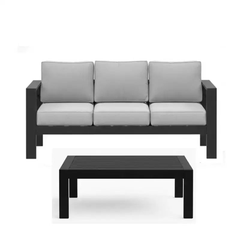 Ensemble de patio extérieur 2 pièces, canapé d'extérieur 3 places en métal, résistant aux intempéries, de 190,5 cm, avec coussins épais et table basse de 109,2 cm