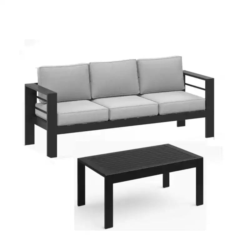 Ensemble de patio extérieur 2 pièces, canapé d'extérieur 3 places en métal, résistant aux intempéries, de 190,5 cm, avec coussins épais et table basse de 109,2 cm