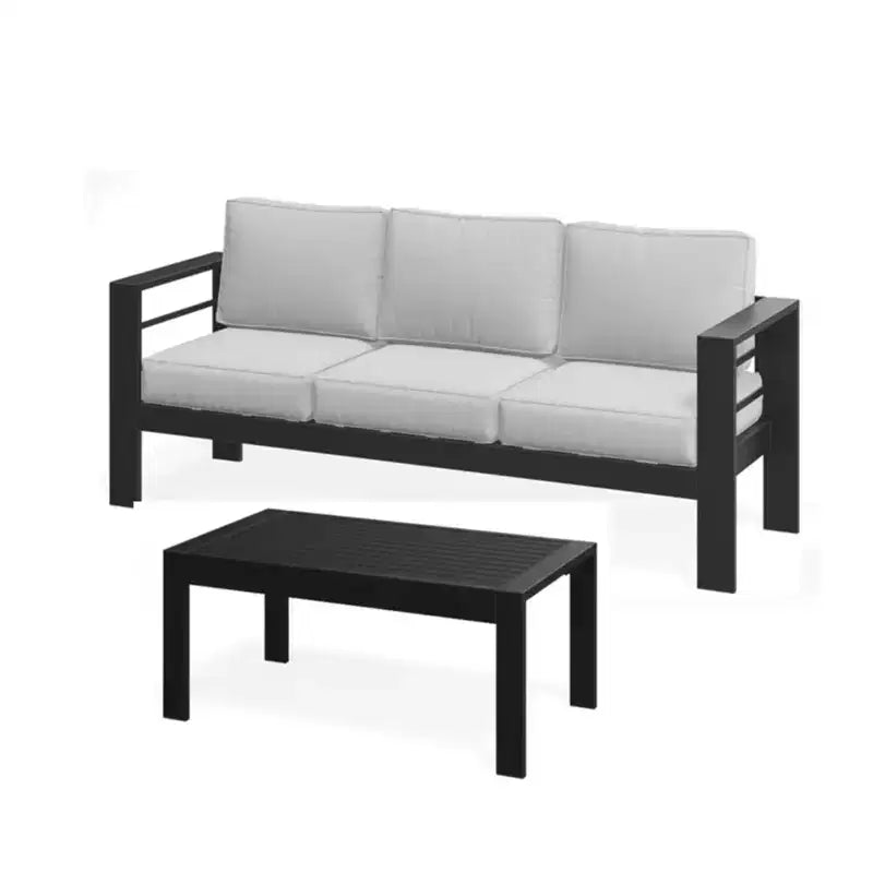 Ensemble de patio extérieur 2 pièces, canapé d'extérieur 3 places en métal, résistant aux intempéries, de 190,5 cm, avec coussins épais et table basse de 109,2 cm