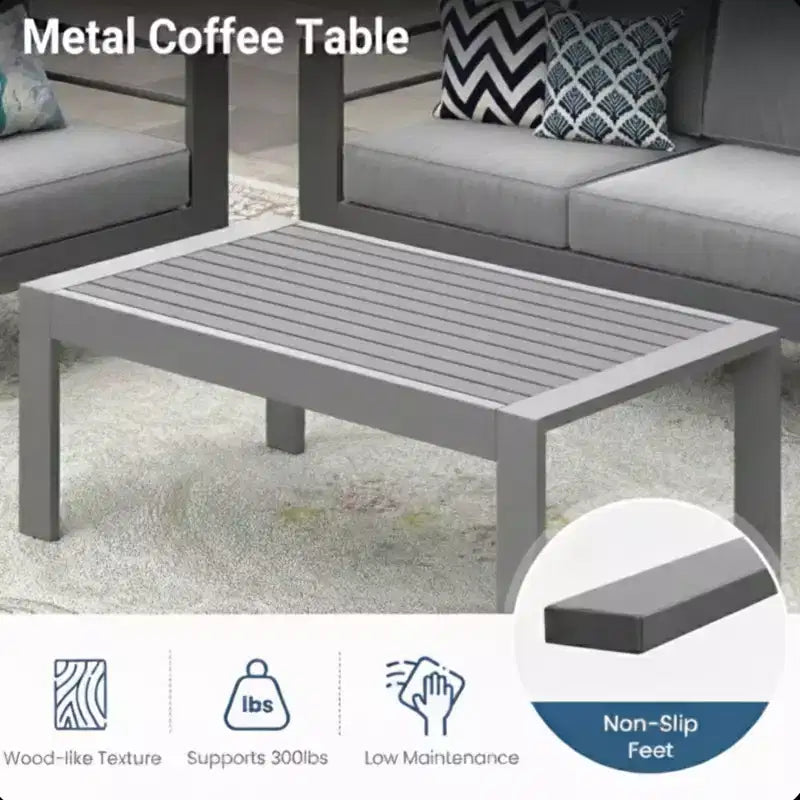 Ensemble de patio extérieur 2 pièces, canapé d'extérieur 3 places en métal, résistant aux intempéries, de 190,5 cm, avec coussins épais et table basse de 109,2 cm