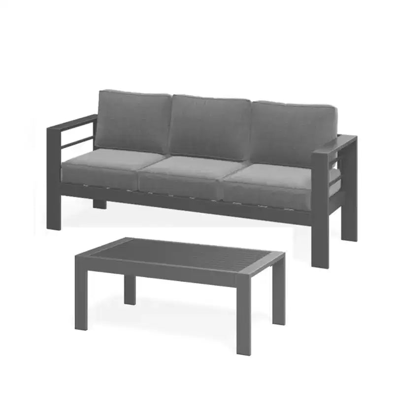 Ensemble de patio extérieur 2 pièces, canapé d'extérieur 3 places en métal, résistant aux intempéries, de 190,5 cm, avec coussins épais et table basse de 109,2 cm