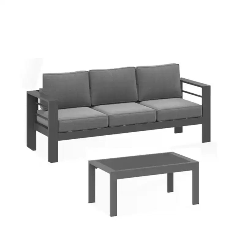 Ensemble de patio extérieur 2 pièces, canapé d'extérieur 3 places en métal, résistant aux intempéries, de 190,5 cm, avec coussins épais et table basse de 109,2 cm