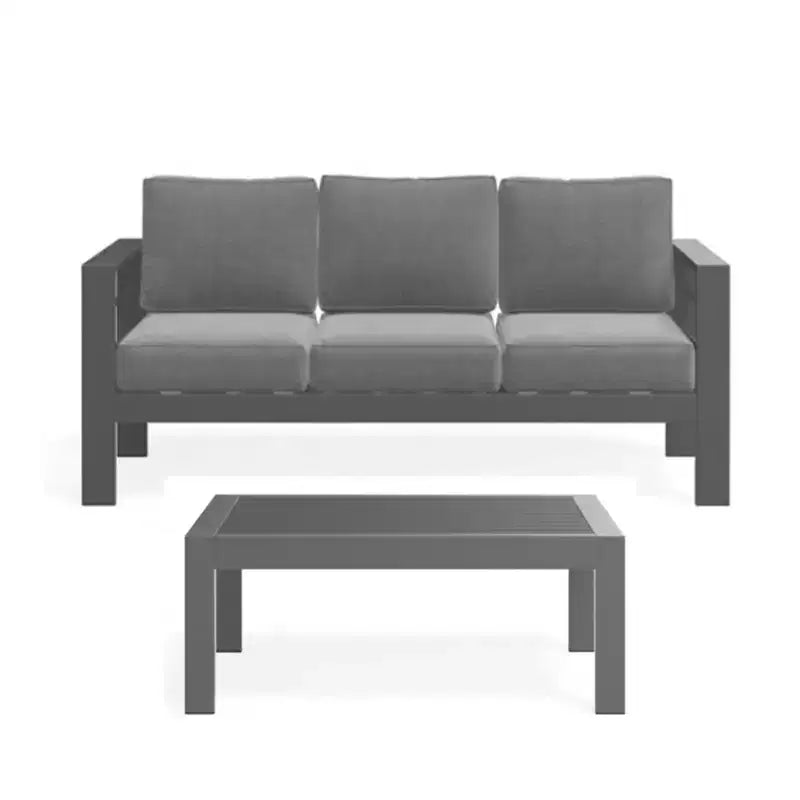Ensemble de patio extérieur 2 pièces, canapé d'extérieur 3 places en métal, résistant aux intempéries, de 190,5 cm, avec coussins épais et table basse de 109,2 cm