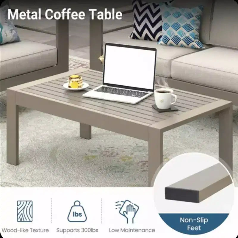 Ensemble de patio extérieur 2 pièces, canapé d'extérieur 3 places en métal, résistant aux intempéries, de 190,5 cm, avec coussins épais et table basse de 109,2 cm