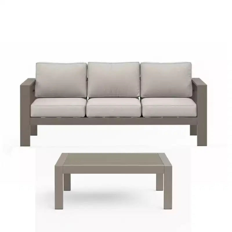 Ensemble de patio extérieur 2 pièces, canapé d'extérieur 3 places en métal, résistant aux intempéries, de 190,5 cm, avec coussins épais et table basse de 109,2 cm