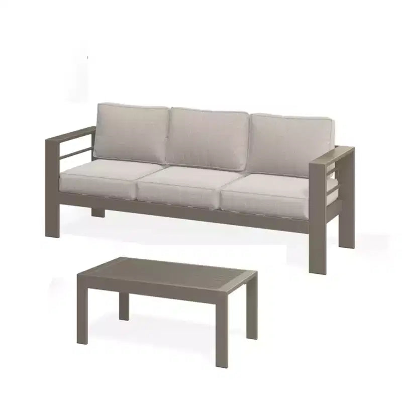 Ensemble de patio extérieur 2 pièces, canapé d'extérieur 3 places en métal, résistant aux intempéries, de 190,5 cm, avec coussins épais et table basse de 109,2 cm