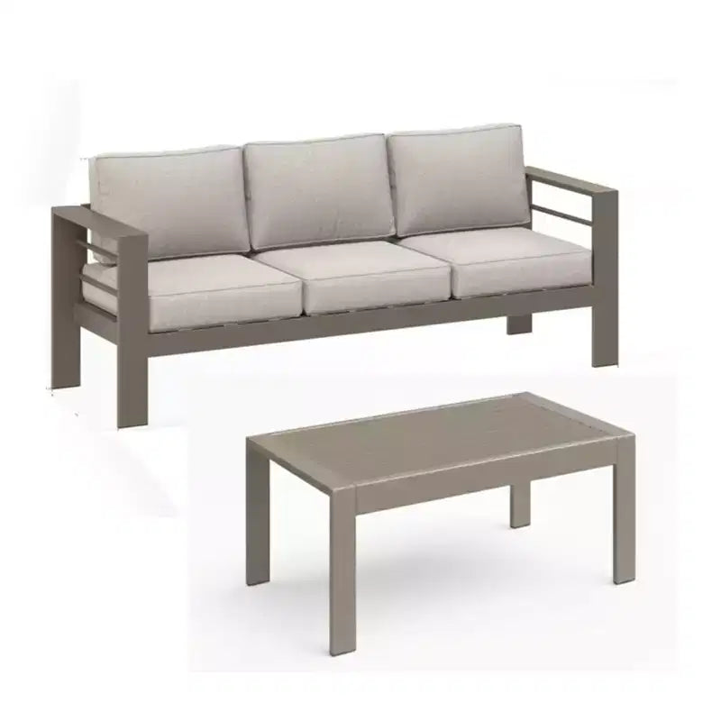 Ensemble de patio extérieur 2 pièces, canapé d'extérieur 3 places en métal, résistant aux intempéries, de 190,5 cm, avec coussins épais et table basse de 109,2 cm