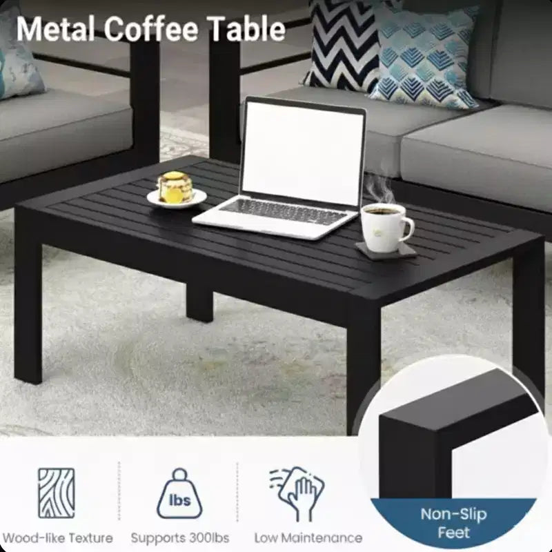Ensemble de patio extérieur 2 pièces, canapé d'extérieur 3 places en métal, résistant aux intempéries, de 190,5 cm, avec coussins épais et table basse de 109,2 cm