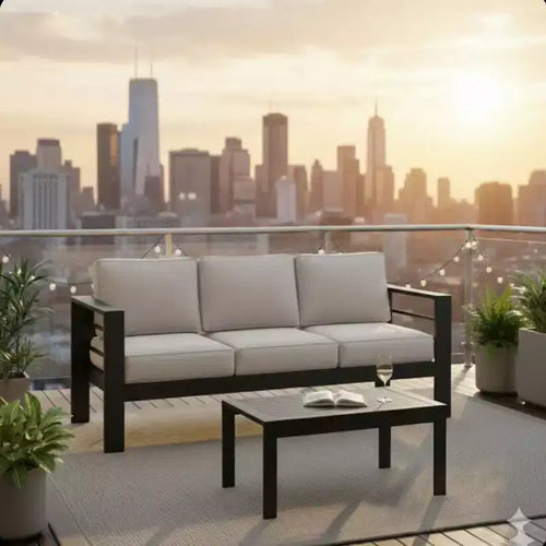 2 Pieces Outdoor Patio Set, All-Weather 75 Inch 3-Seat Metal Patio Sofa Couch with Thick Cushions and 43 Inch Coffee Table