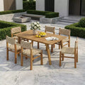 Christopher Knight Home Justin 7 Piece Farmhouse Outdoor Acacia Wood Wicker Dining Chairs with Slatted Table