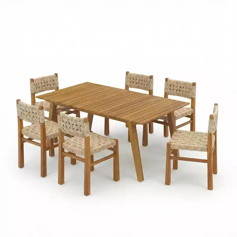 Christopher Knight Home Justin Ensemble de salle à manger d'extérieur 7 pièces en bois d'acacia et osier avec chaises et table à lattes, style ferme