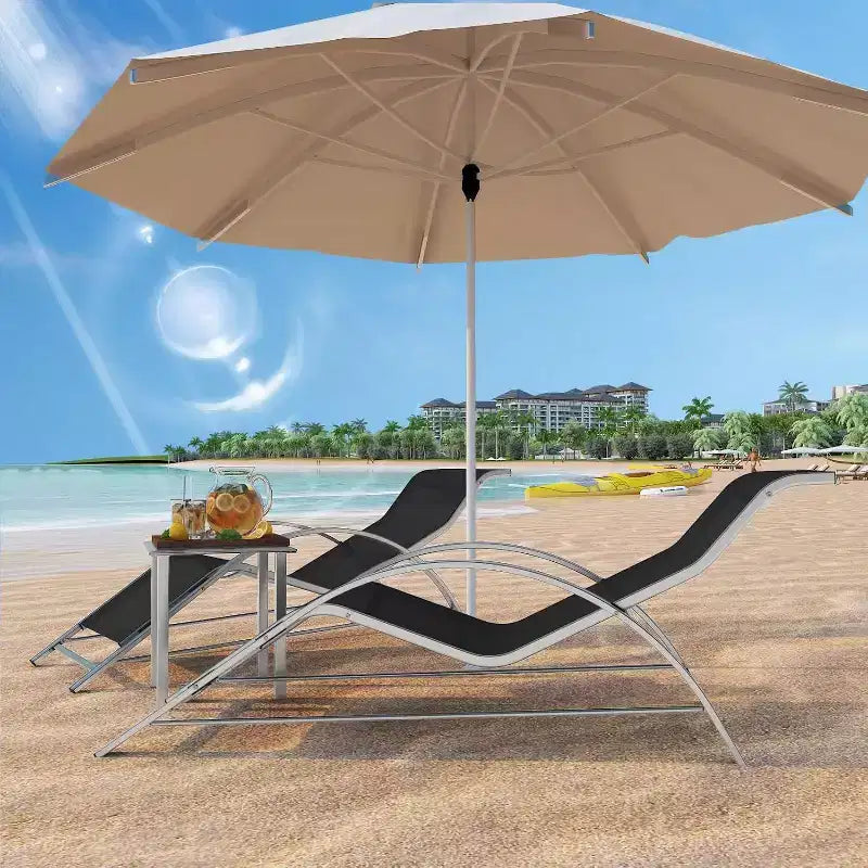 Ensemble de chaises longues de patio en aluminium 3 pièces résistant à la rouille, 2 chaises longues inclinables d'extérieur et 1 table d'appoint, empilable et peu encombrant pour la piscine, le jardin