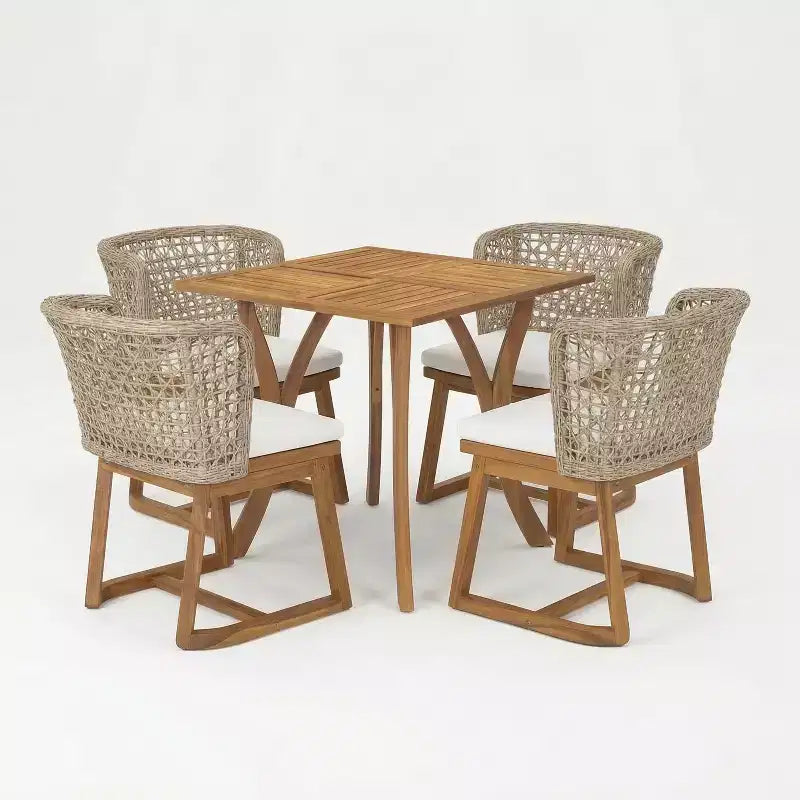 Ensemble de salle à manger d'extérieur moderne 5 pièces Christopher Knight Home Danio en bois d'acacia avec table à lattes et dossier en osier