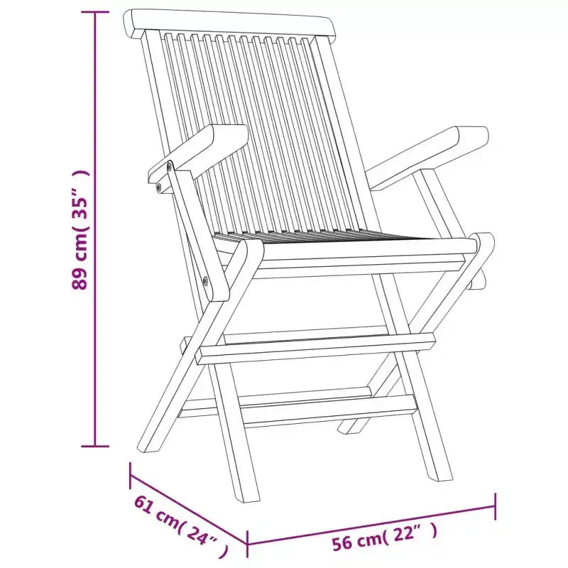 vidaXL Lot de 4 chaises de jardin pliantes en bois de teck massif Standard
