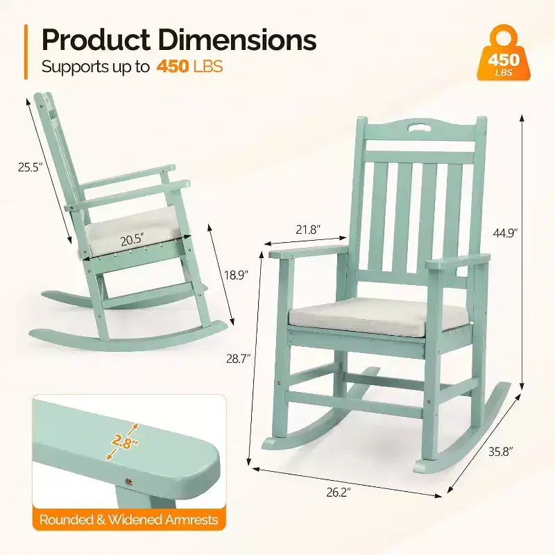 VINGLI Fauteuil à Bascule d'Extérieur, Chaise à Bascule en Bois de Peuplier Robuste 204 kg avec Dossier Haut, Livré avec un Coussin