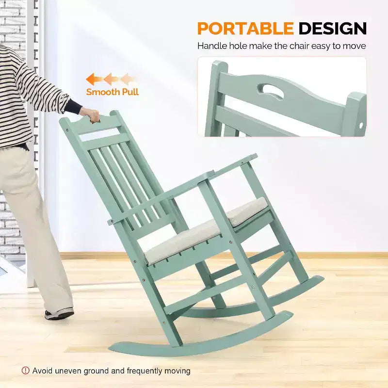 VINGLI Fauteuil à Bascule d'Extérieur, Chaise à Bascule en Bois de Peuplier Robuste 204 kg avec Dossier Haut, Livré avec un Coussin