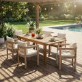 Christopher Knight Home Custi Modern 7 Piece Patio Acacia Dining Set with Expandable Slatted Table and Cushion