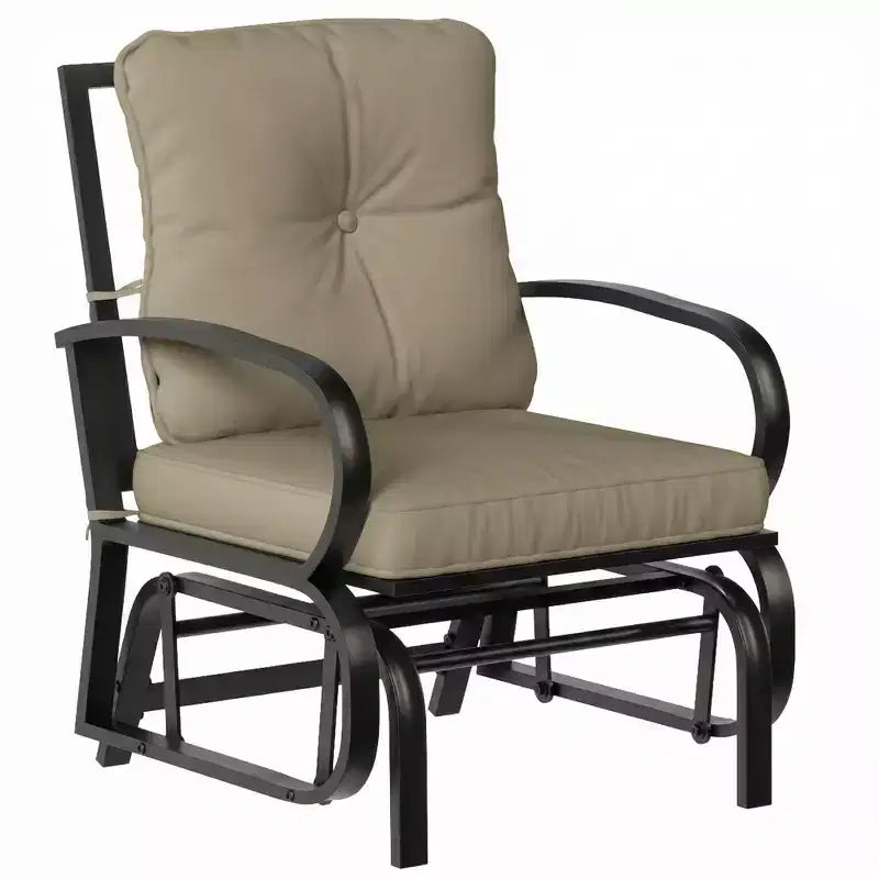 Outsunny Outdoor Glider Chair, Patio Glider with Cushions, Steel Frame, Curved Armrests, Beige