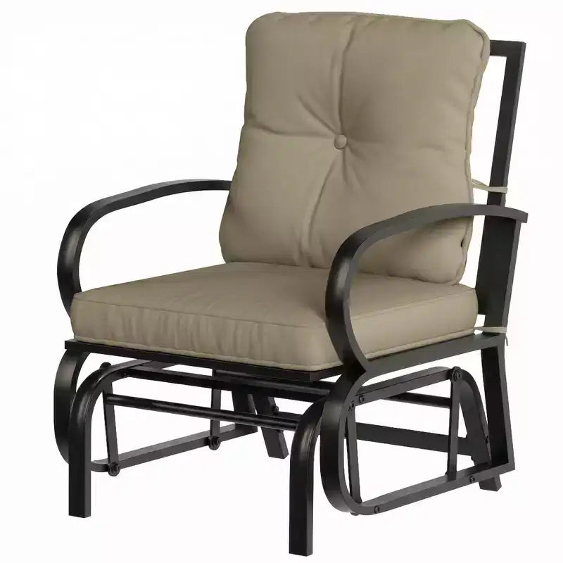 Chaise à bascule d'extérieur Outsunny, balancelle de patio avec coussins, cadre en acier, accoudoirs incurvés, beige