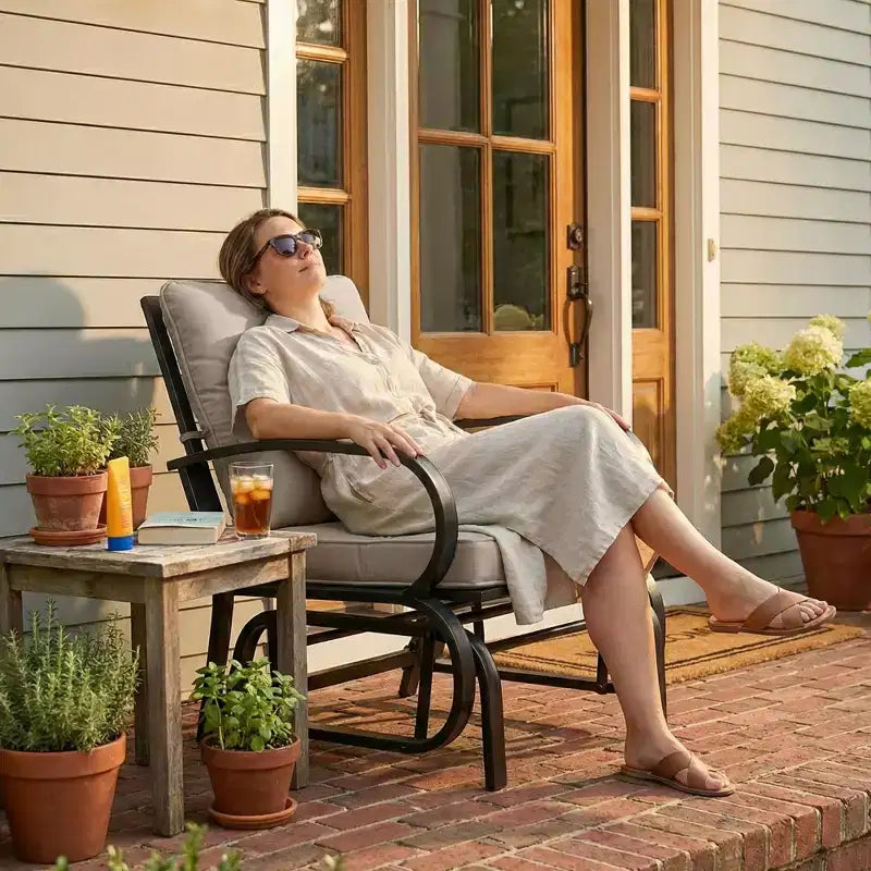Chaise à bascule d'extérieur Outsunny, balancelle de patio avec coussins, cadre en acier, accoudoirs incurvés, beige