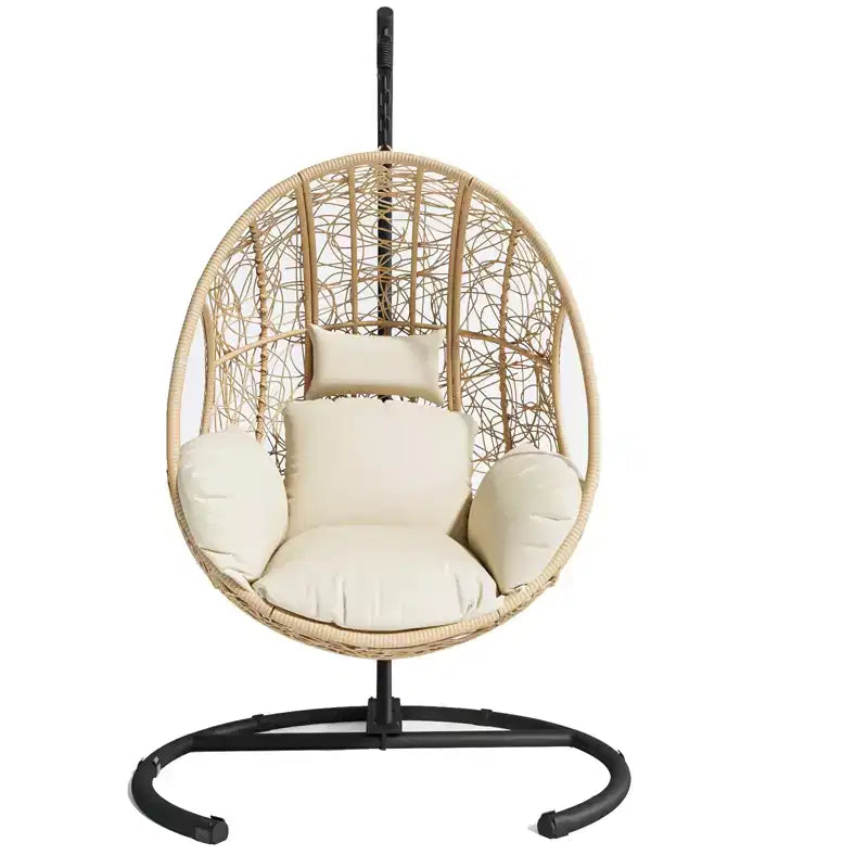GDFStudio Olufemi Chaise balançoire d'extérieur moderne en métal et résine tressée avec coussin
