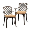 Karl Home | Elegant Bronze Cast Aluminum Patio Chair with Latte Cushions (Set of 2)