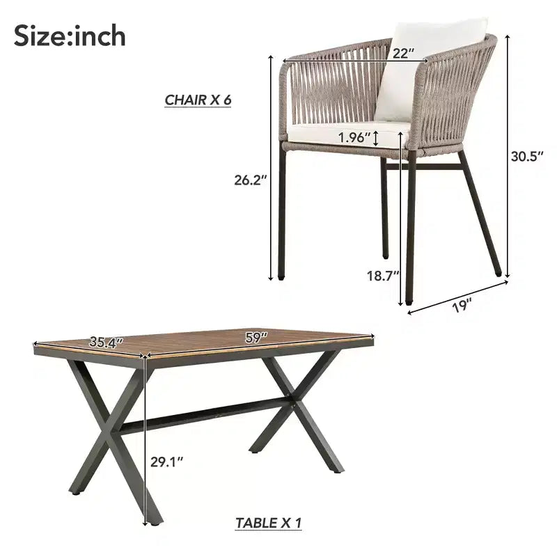 Ensemble de salle à manger d'extérieur 7 pièces Polibi avec plateau de table en bois d'acacia