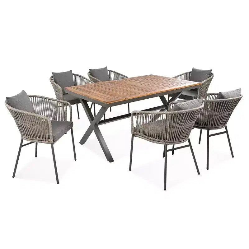 Ensemble de salle à manger d'extérieur 7 pièces Polibi avec plateau de table en bois d'acacia