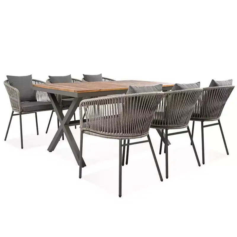 Ensemble de salle à manger d'extérieur 7 pièces Polibi avec plateau de table en bois d'acacia