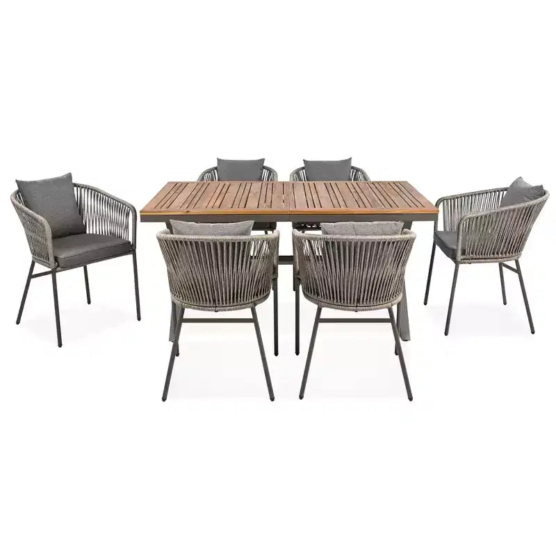 Ensemble de salle à manger d'extérieur 7 pièces Polibi avec plateau de table en bois d'acacia