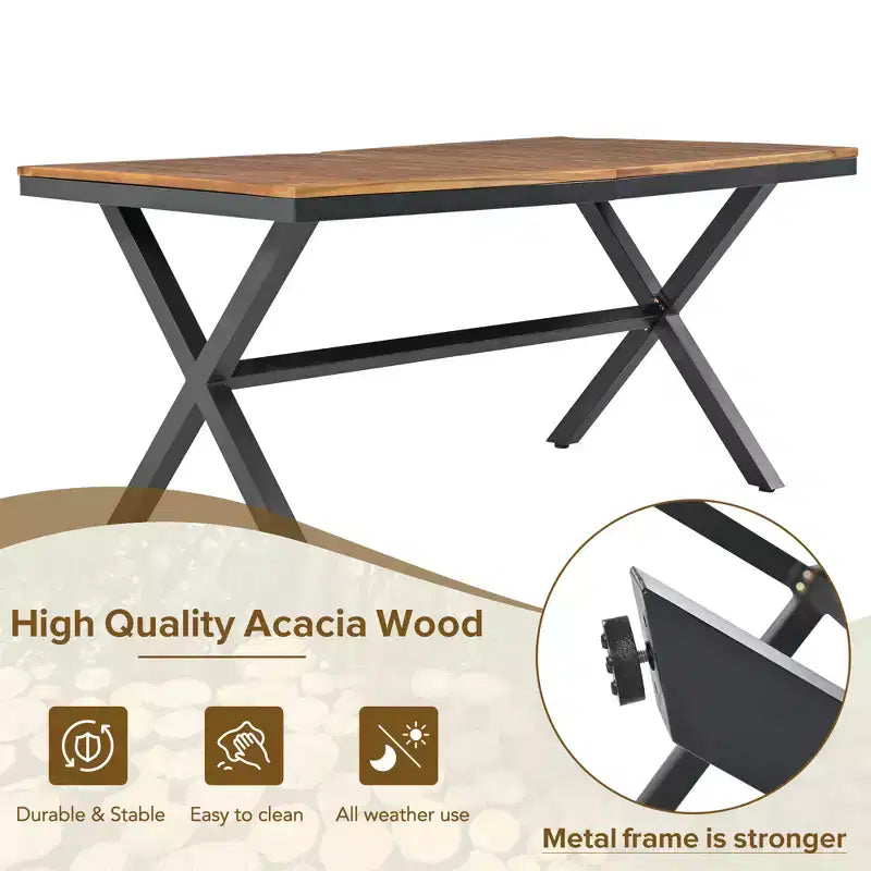 Ensemble de salle à manger d'extérieur 7 pièces Polibi avec plateau de table en bois d'acacia