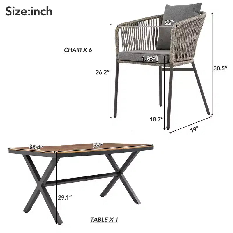 Ensemble de salle à manger d'extérieur 7 pièces Polibi avec plateau de table en bois d'acacia
