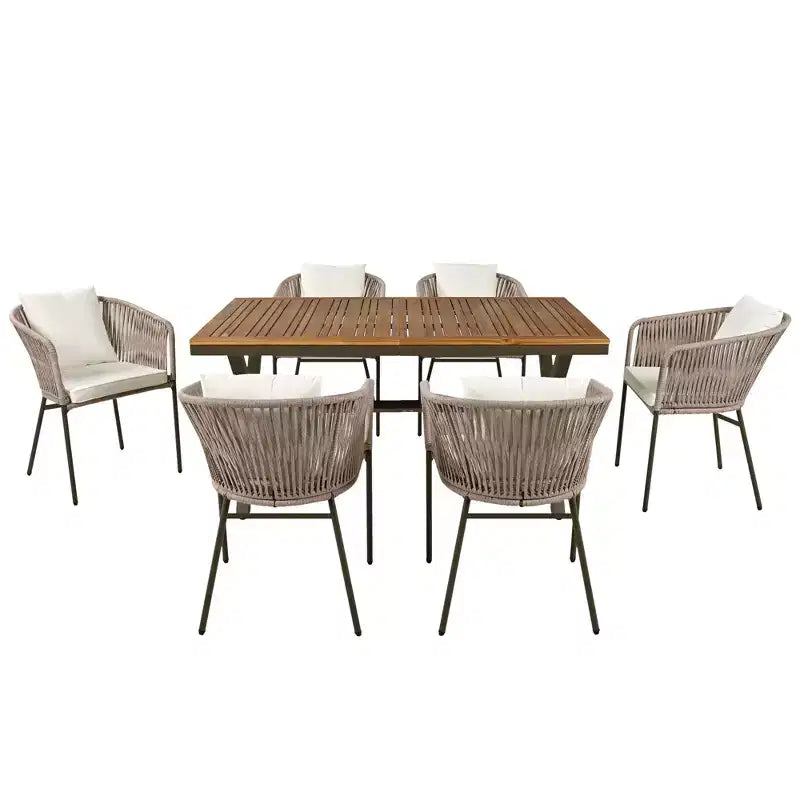 Ensemble de salle à manger d'extérieur 7 pièces Polibi avec plateau de table en bois d'acacia