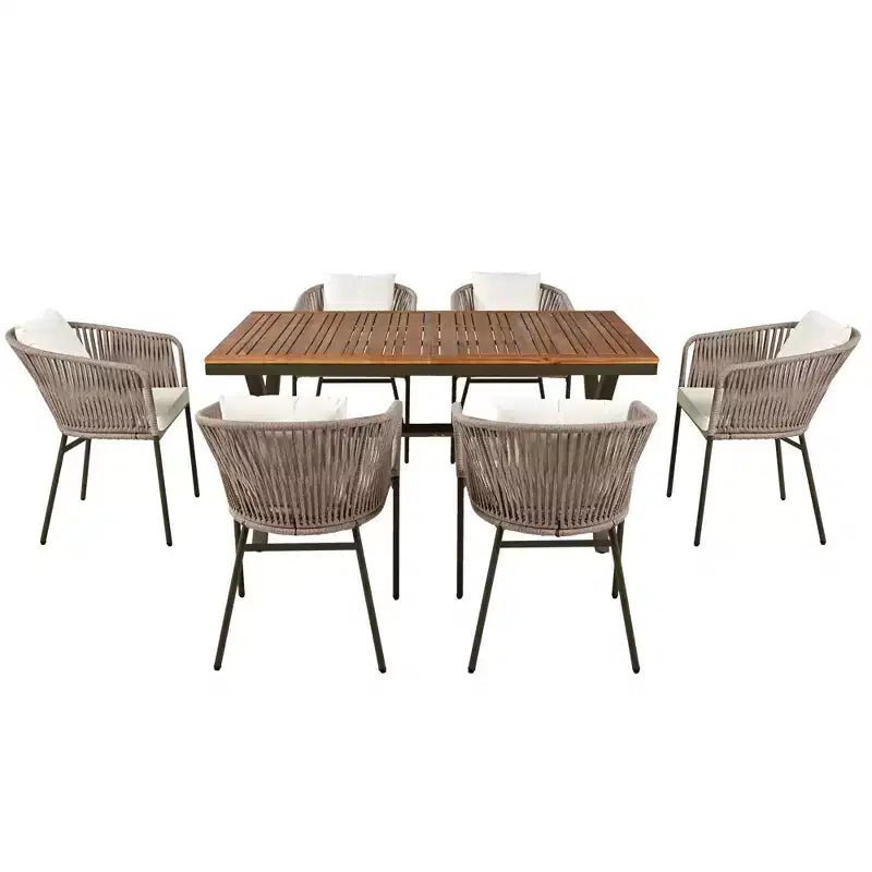 Ensemble de salle à manger d'extérieur 7 pièces Polibi avec plateau de table en bois d'acacia