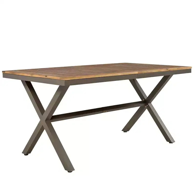 Ensemble de salle à manger d'extérieur 7 pièces Polibi avec plateau de table en bois d'acacia