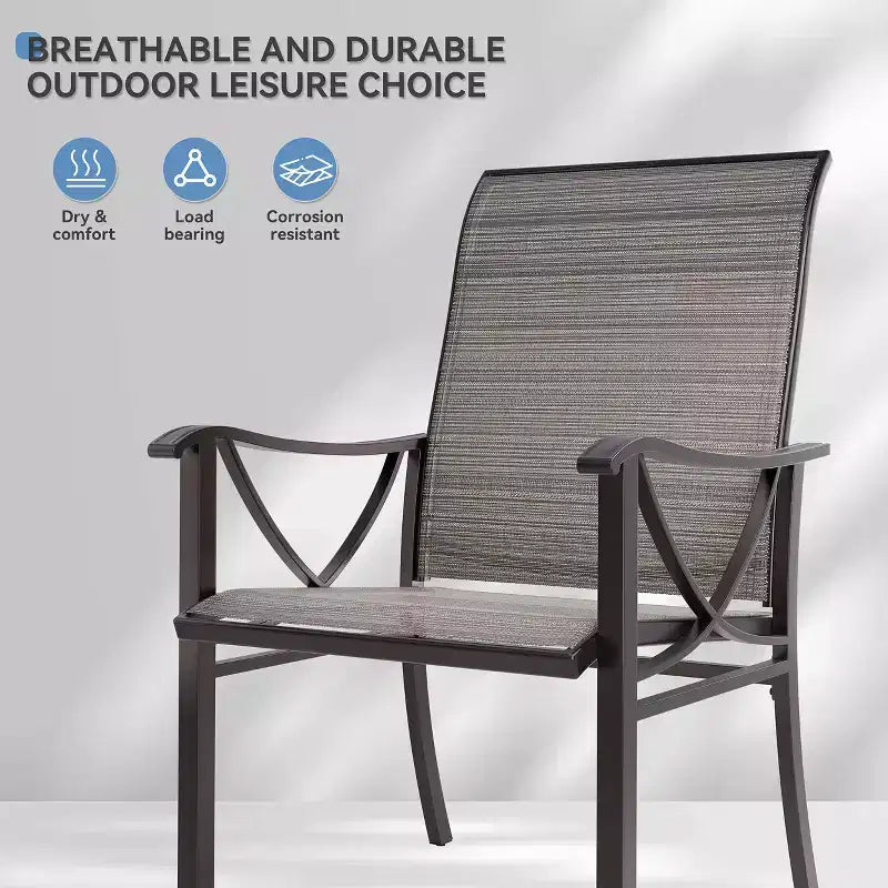 Ensemble de salle à manger d'extérieur ALAULM pour patio, avec table rectangulaire en acier en X, trou pour parasol et chaises fixes à accoudoirs ou chaises pivotantes à bascule pour fêtes de famille, pelouse, balcon, terrasse