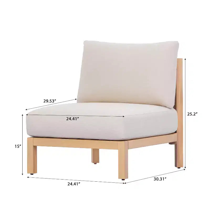 ModernLuxe Chaise de Patio 1 ou 2 Pièces en Bois d'Acacia, Fauteuil Club d'Extérieur Tressé en Corde avec Coussin Imperméable, Teck Clair + Beige