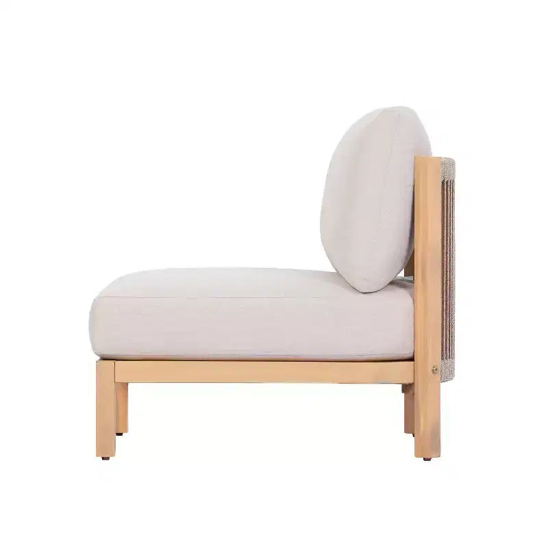 ModernLuxe Chaise de Patio 1 ou 2 Pièces en Bois d'Acacia, Fauteuil Club d'Extérieur Tressé en Corde avec Coussin Imperméable, Teck Clair + Beige