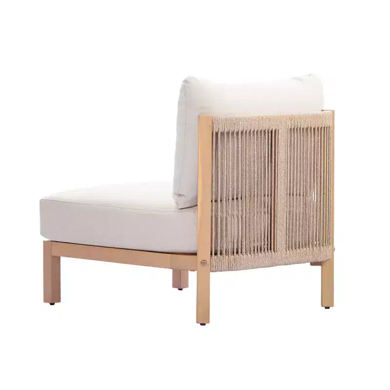 ModernLuxe Chaise de Patio 1 ou 2 Pièces en Bois d'Acacia, Fauteuil Club d'Extérieur Tressé en Corde avec Coussin Imperméable, Teck Clair + Beige