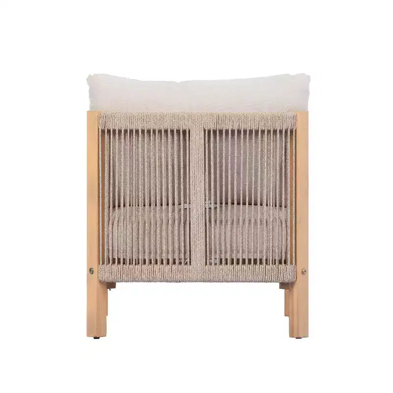 ModernLuxe Chaise de Patio 1 ou 2 Pièces en Bois d'Acacia, Fauteuil Club d'Extérieur Tressé en Corde avec Coussin Imperméable, Teck Clair + Beige
