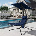 Chaise Lounger Swing Chair with Umbrella Canopy,Patio Hanging Chair with Stand,Curved Steel Lounge Chairs for Indoor Patio Pool Garden Backyard Porch