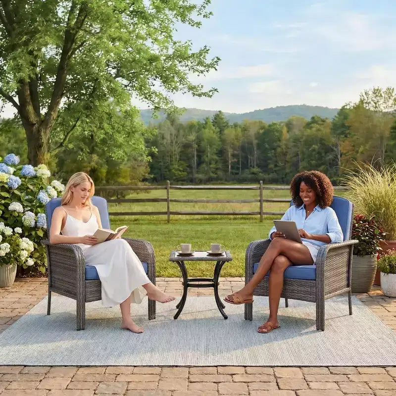 Lot de 2 chaises de jardin en osier, chaises de terrasse en rotin à dossier haut avec coussins confortables, fauteuils de club d'extérieur toutes saisons pour balcon, terrasse, jardin
