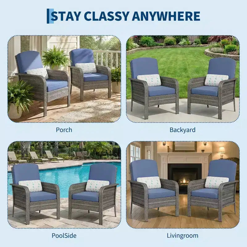 Lot de 2 chaises de jardin en osier, chaises de terrasse en rotin à dossier haut avec coussins confortables, fauteuils de club d'extérieur toutes saisons pour balcon, terrasse, jardin